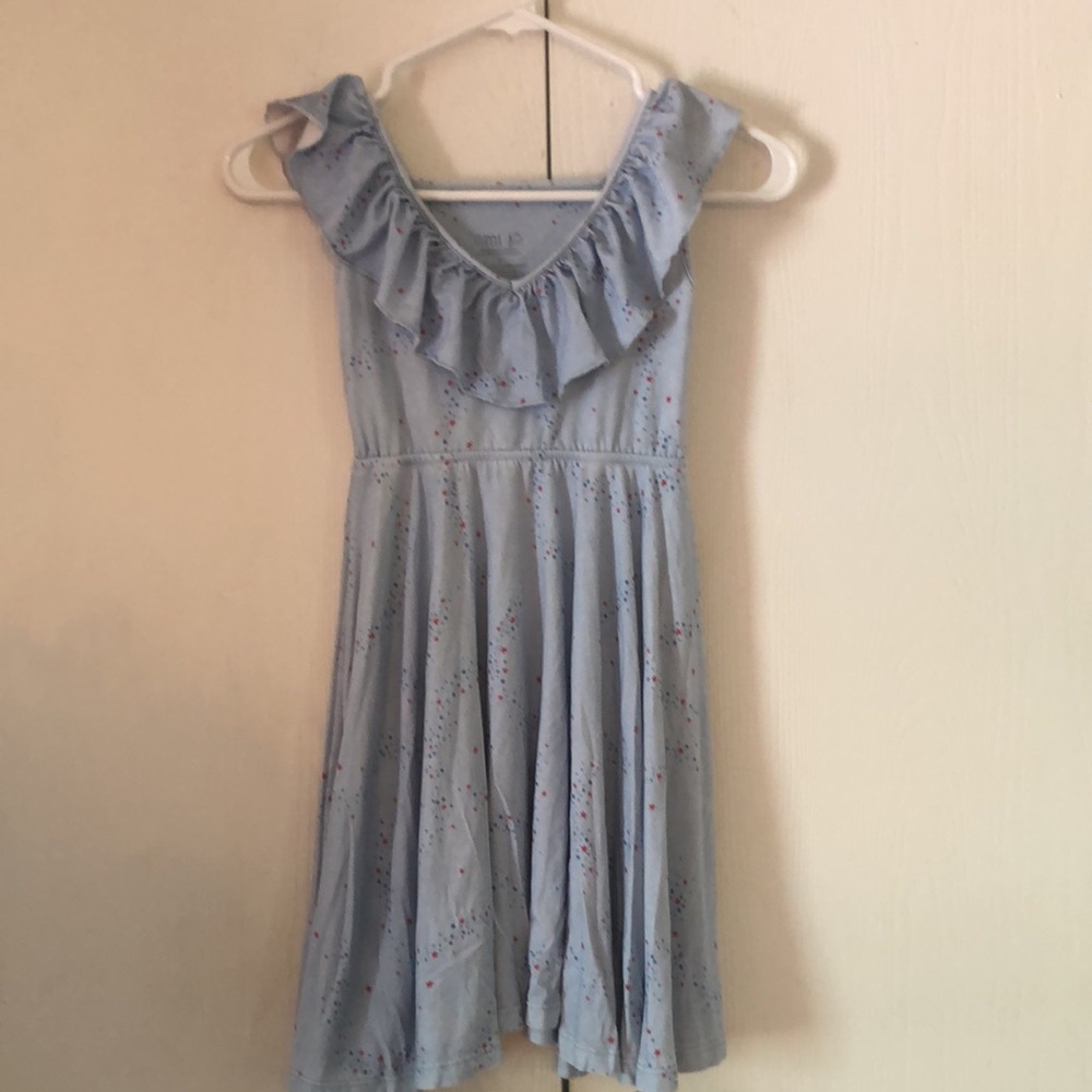 Girls' Blue Ruffle stretchy Dress - Picture 4 of 8
